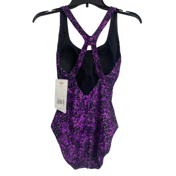 NWT Speedo Ultraback Racerback One Piece Swimsuit Size 8 Black Purple Nylon/Span - Picture 3 of 7